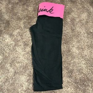 Victoria’s Secret Black Fold Over Leggings- Pink